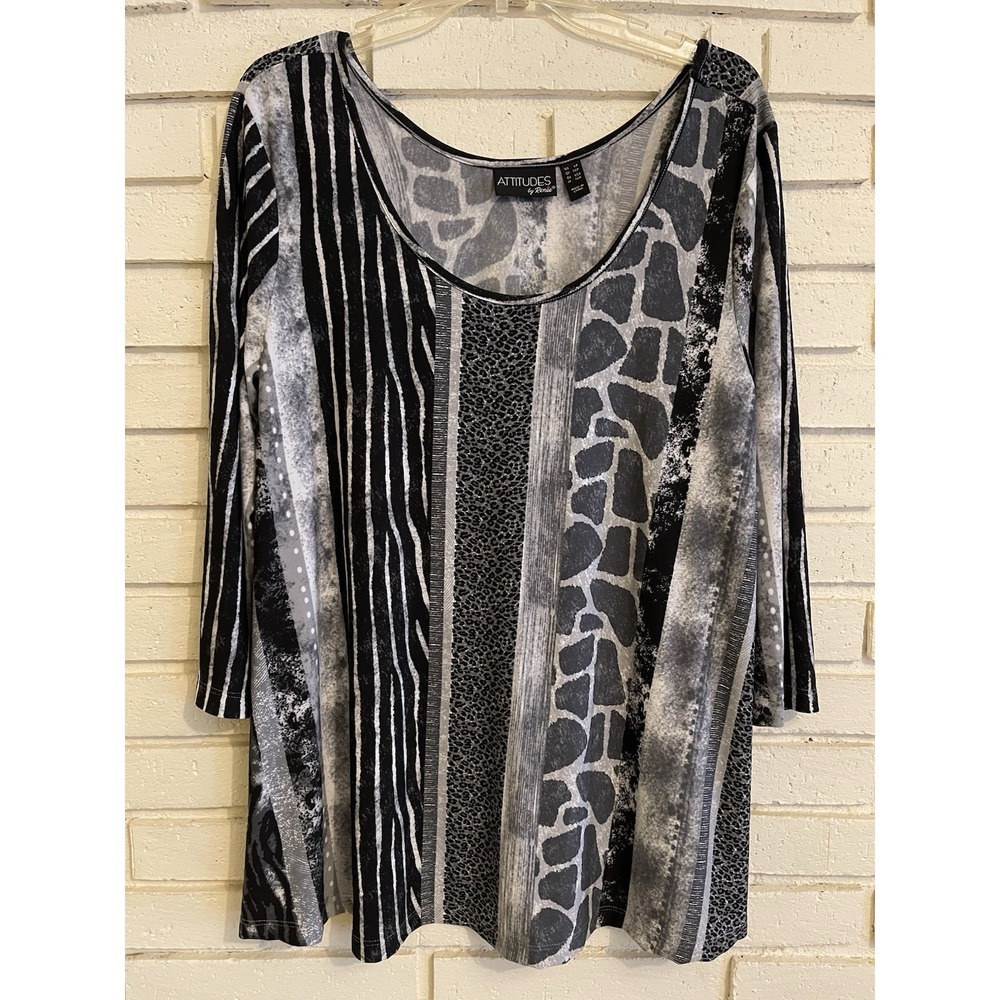 Attitudes by Renee Women's Como Jersey Ballerina Neck Swing Top‎ Combo Sz. LP